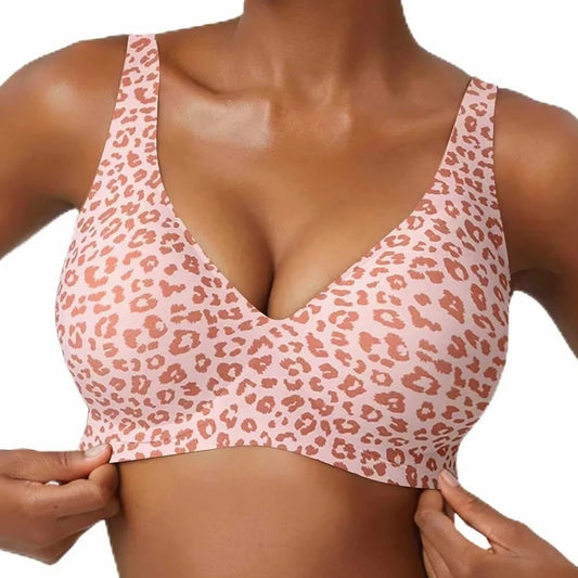 Seamless Wire-Free Full Cup Bra, Pink Leopard Print