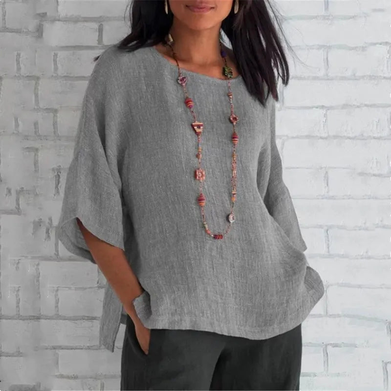Solid color cotton linen top