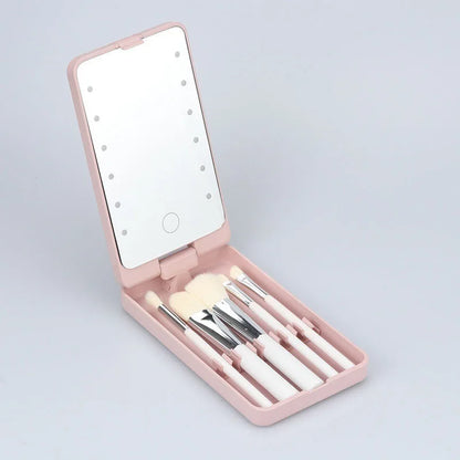 Travel Makeup Brush Set with LED light