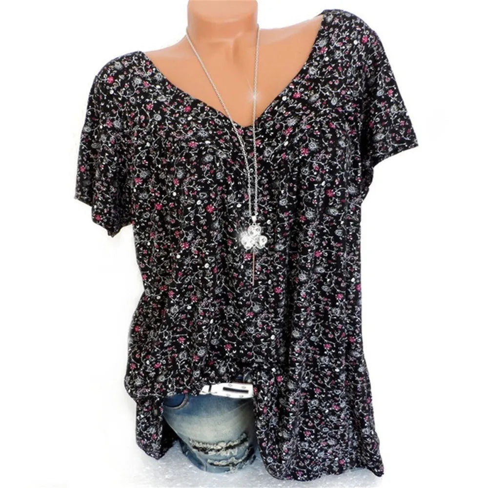 Spring fashion print short sleeve top