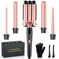 5-in-1 Hair Waver Curling Iron — 3-Barrel Hair Crimper Set with Fast Heating, Interchangeable Styling Wands