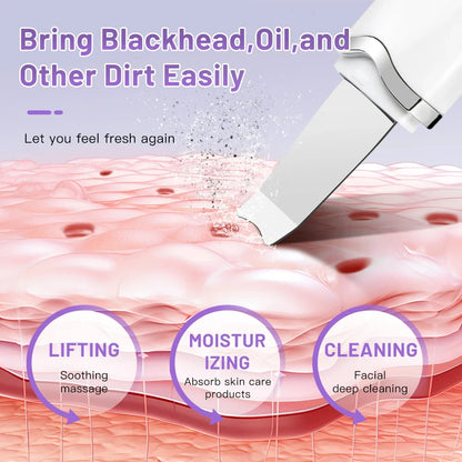 Ultrasonic skin scrubber shown in use on the nose and chin area