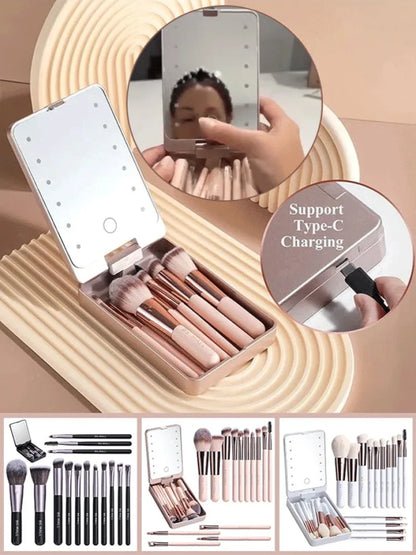 Travel Makeup Brush Set with LED light