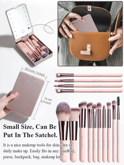 Travel Makeup Brush Set with LED light