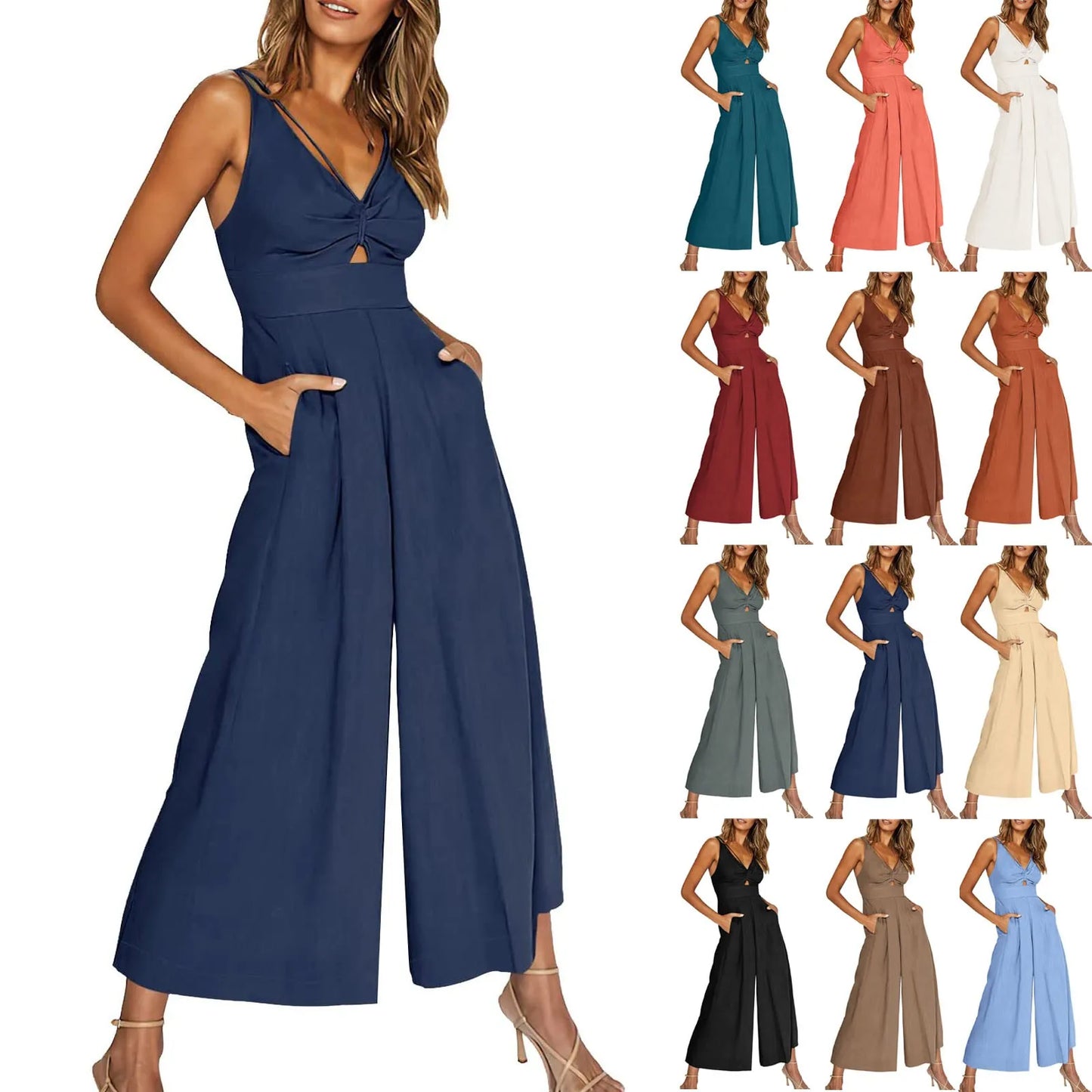 V Neck Cutout High-Waist Rompers