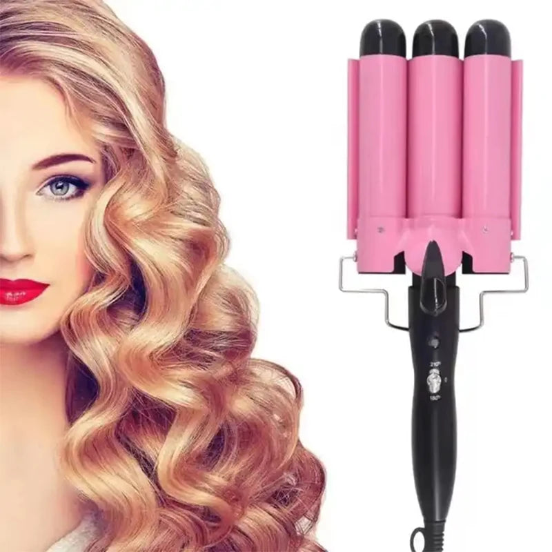 Electric Curling Iron — LCD Hair Styling Egg Roll Bar, Three-Barrel Water Ripple Waver