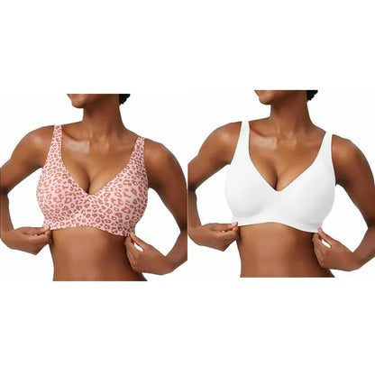 Seamless Wire-Free Full Cup Bra, Pink Leopard Print