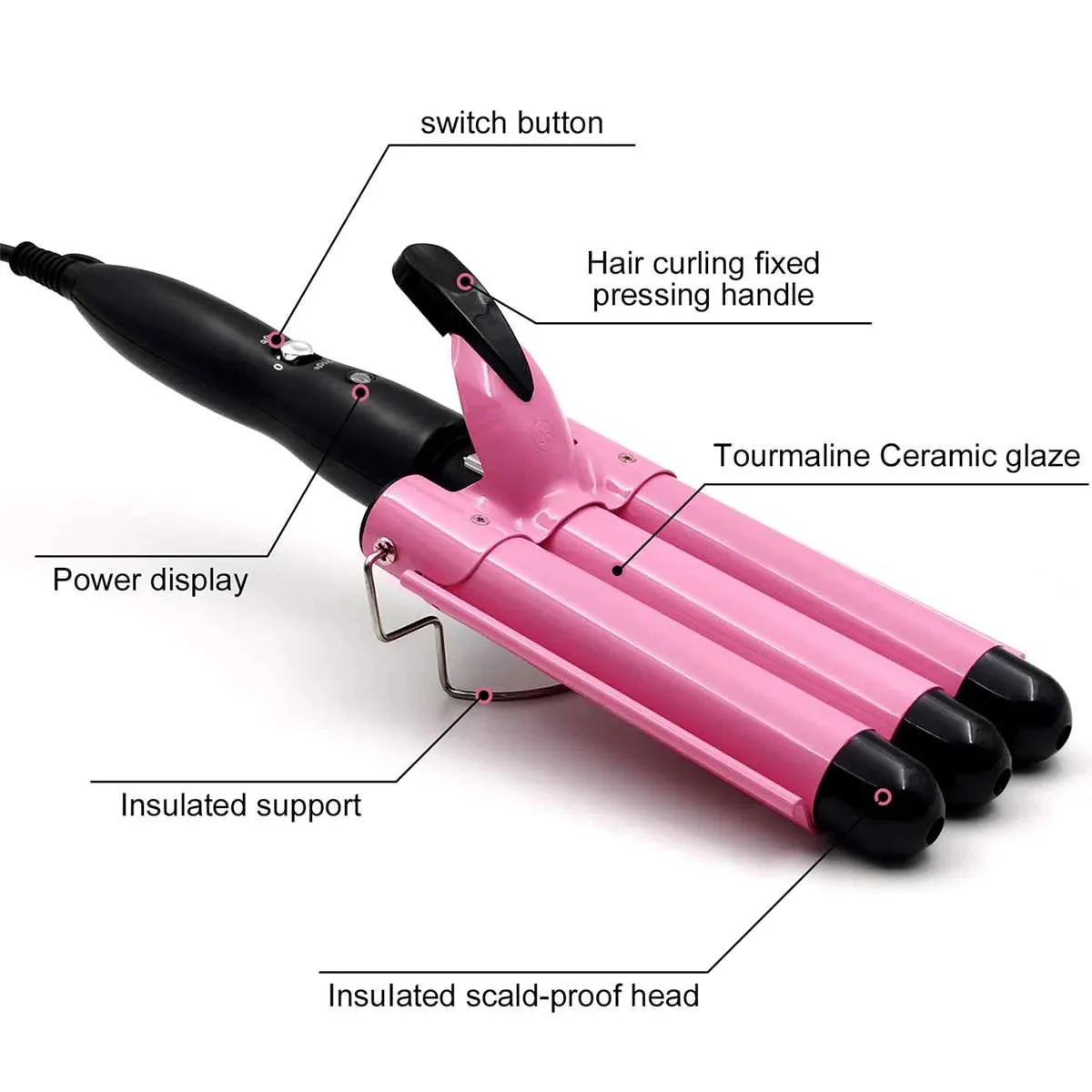 Electric Curling Iron — LCD Hair Styling Egg Roll Bar, Three-Barrel Water Ripple Waver