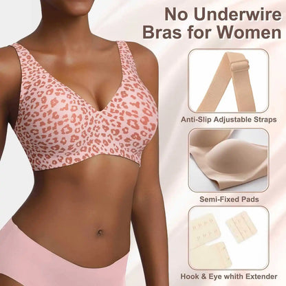 Seamless Wire-Free Full Cup Bra, Pink Leopard Print
