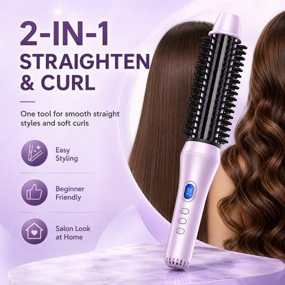 2-in-1 Thermal Round Brush, Curling Iron & Straightener