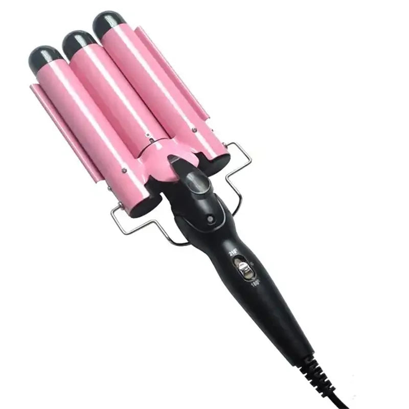 Electric Curling Iron — LCD Hair Styling Egg Roll Bar, Three-Barrel Water Ripple Waver