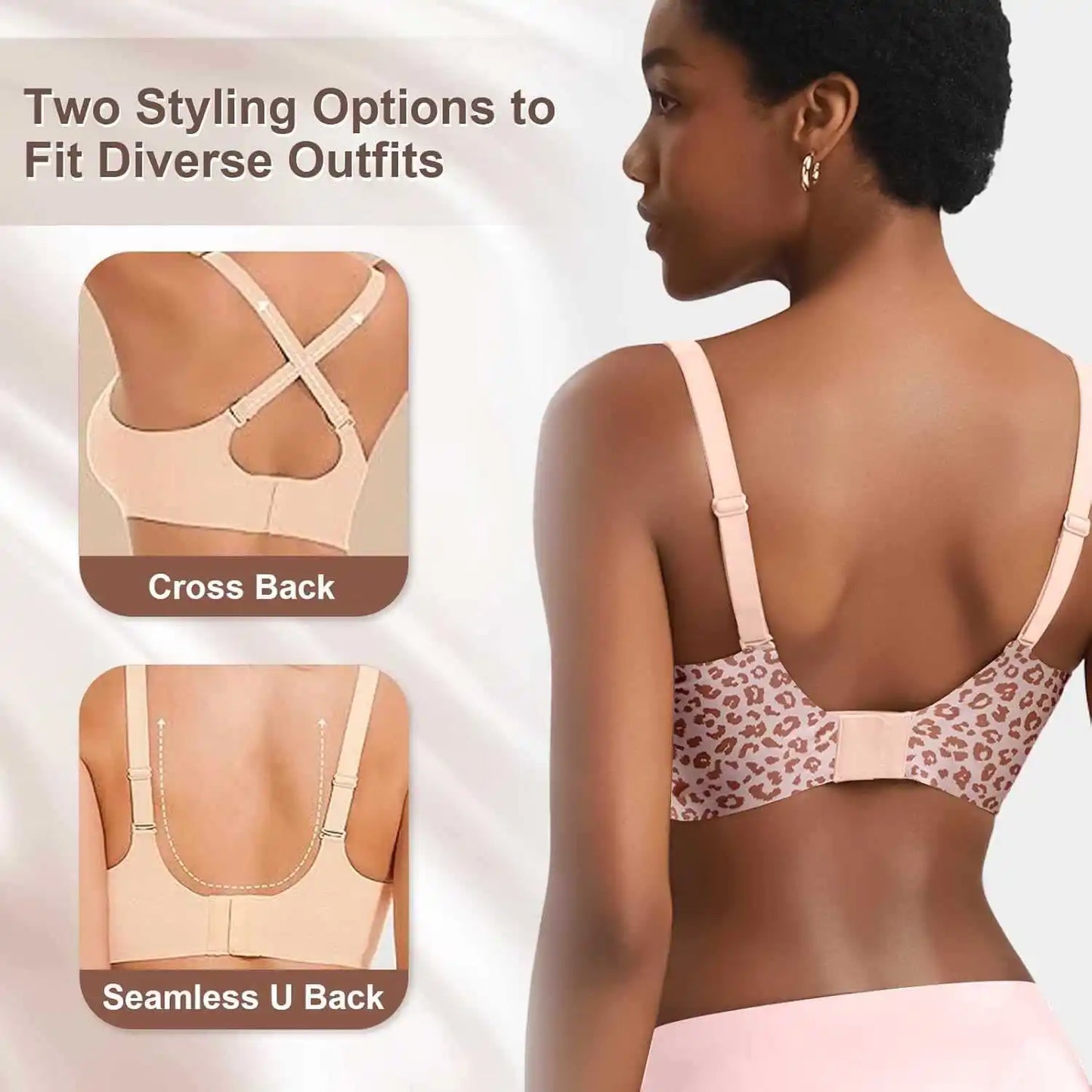Seamless Wire-Free Full Cup Bra, Pink Leopard Print