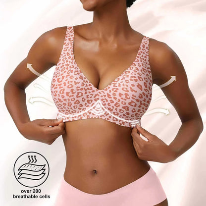 Seamless Wire-Free Full Cup Bra, Pink Leopard Print