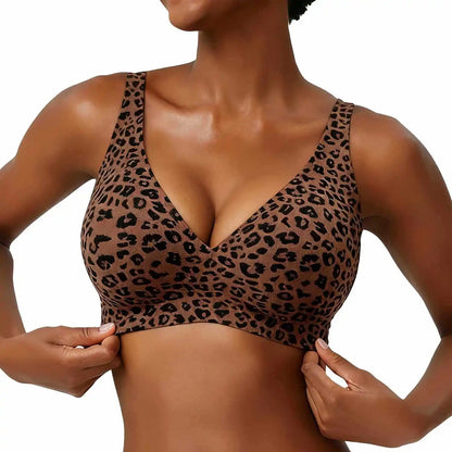 Seamless Wire-Free Full Cup Bra, Pink Leopard Print
