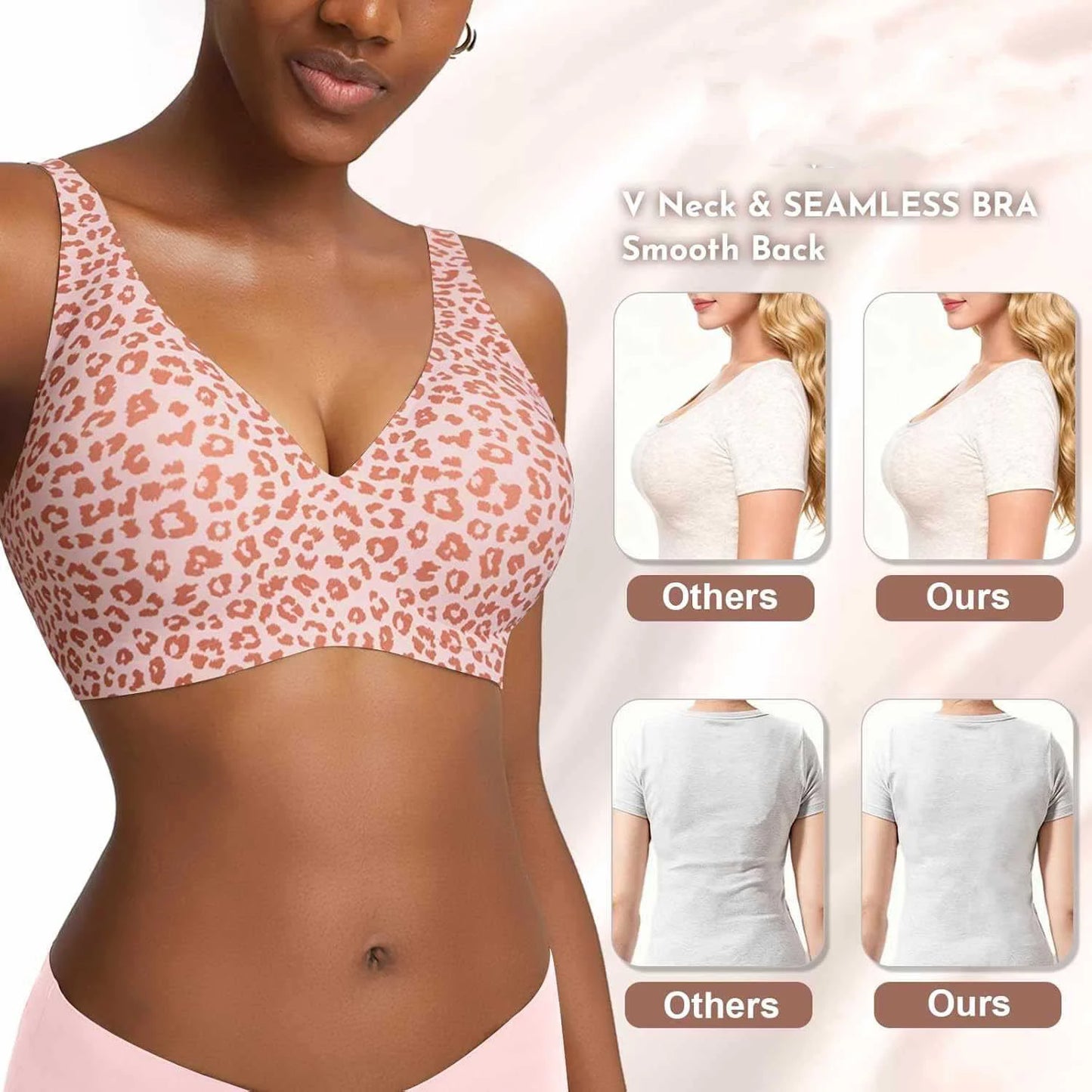 Seamless Wire-Free Full Cup Bra, Pink Leopard Print