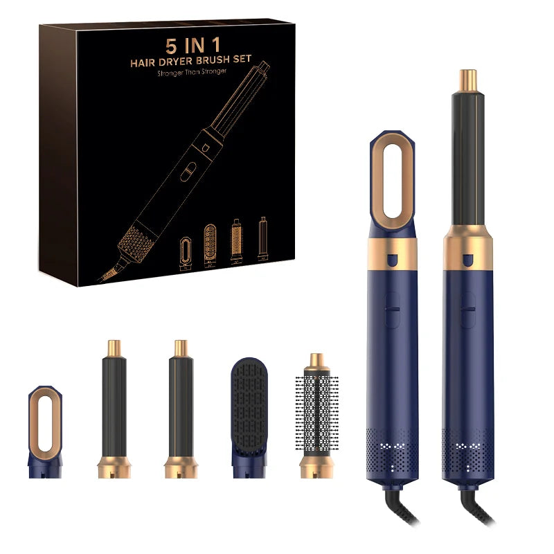 SalonPro 5-in-1 Hot Air Styler & Hair Dryer Brush Set — 2 Air Curling Irons, Hot Air Comb, Soft Smooth Comb & Pre-Styling Nozzle, 1000W Dual Voltage