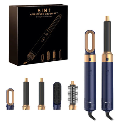 SalonPro 5-in-1 Hot Air Styler & Hair Dryer Brush Set — 2 Air Curling Irons, Hot Air Comb, Soft Smooth Comb & Pre-Styling Nozzle, 1000W Dual Voltage