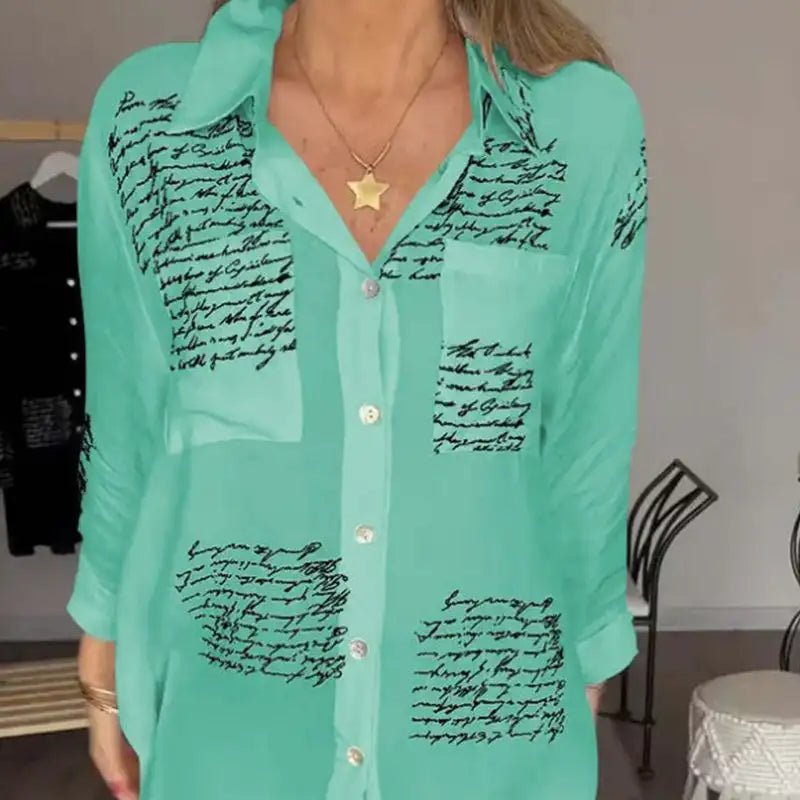 Letter Print Fashion Lapel Shirt