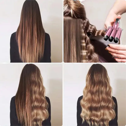 Electric Curling Iron — LCD Hair Styling Egg Roll Bar, Three-Barrel Water Ripple Waver