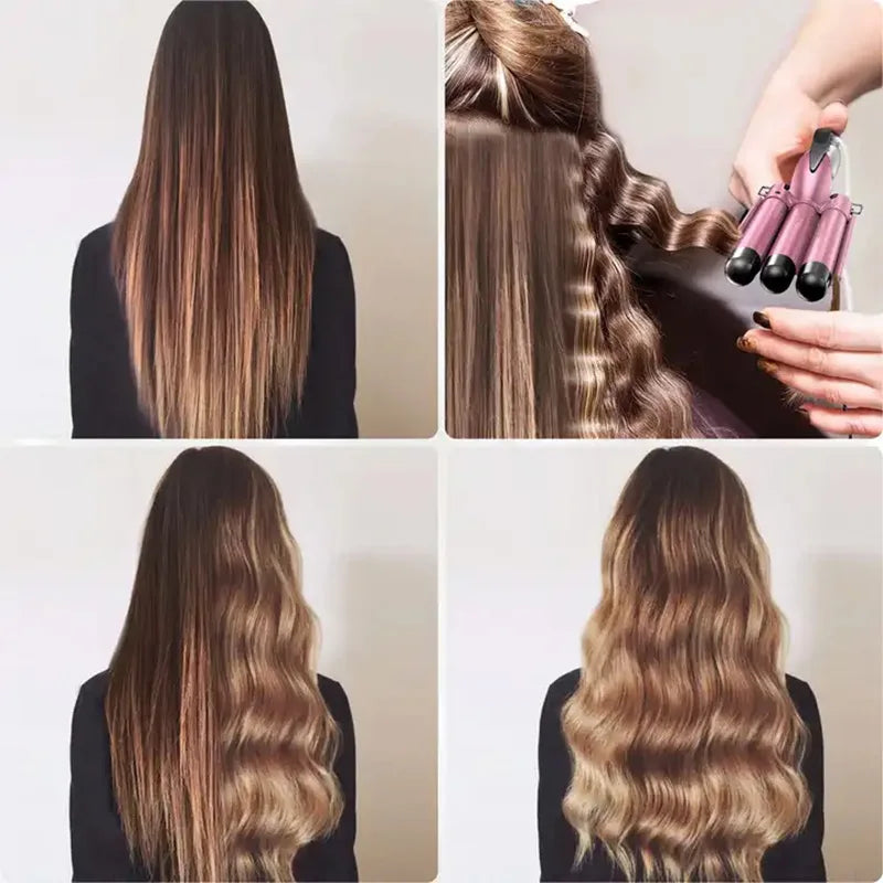 Electric Curling Iron — LCD Hair Styling Egg Roll Bar, Three-Barrel Water Ripple Waver