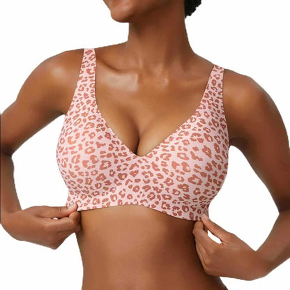 Seamless Wire-Free Full Cup Bra, Pink Leopard Print