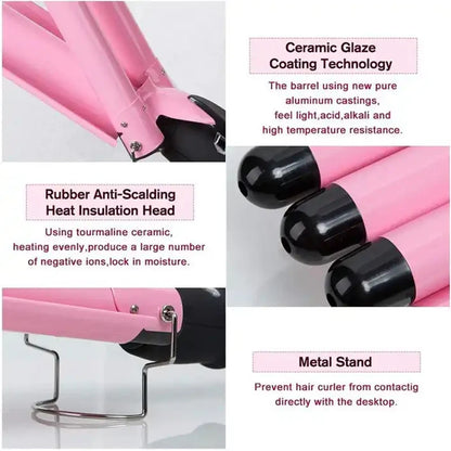 Electric Curling Iron — LCD Hair Styling Egg Roll Bar, Three-Barrel Water Ripple Waver