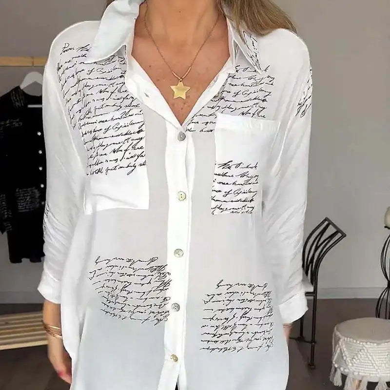 Letter Print Fashion Lapel Shirt