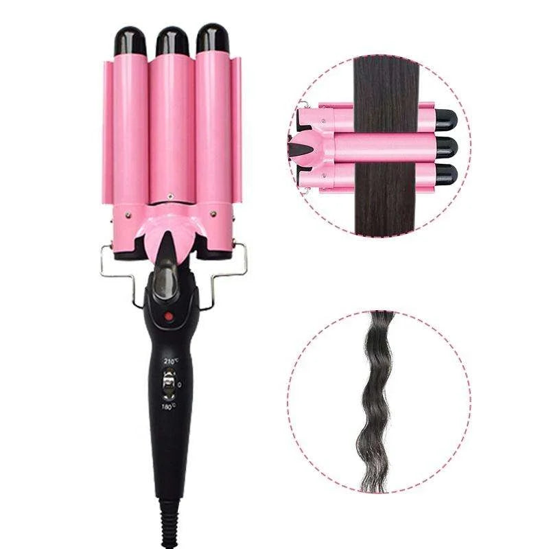 Electric Curling Iron — LCD Hair Styling Egg Roll Bar, Three-Barrel Water Ripple Waver