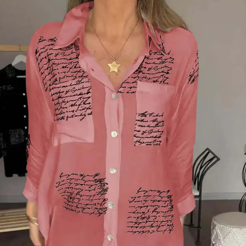 Letter Print Fashion Lapel Shirt